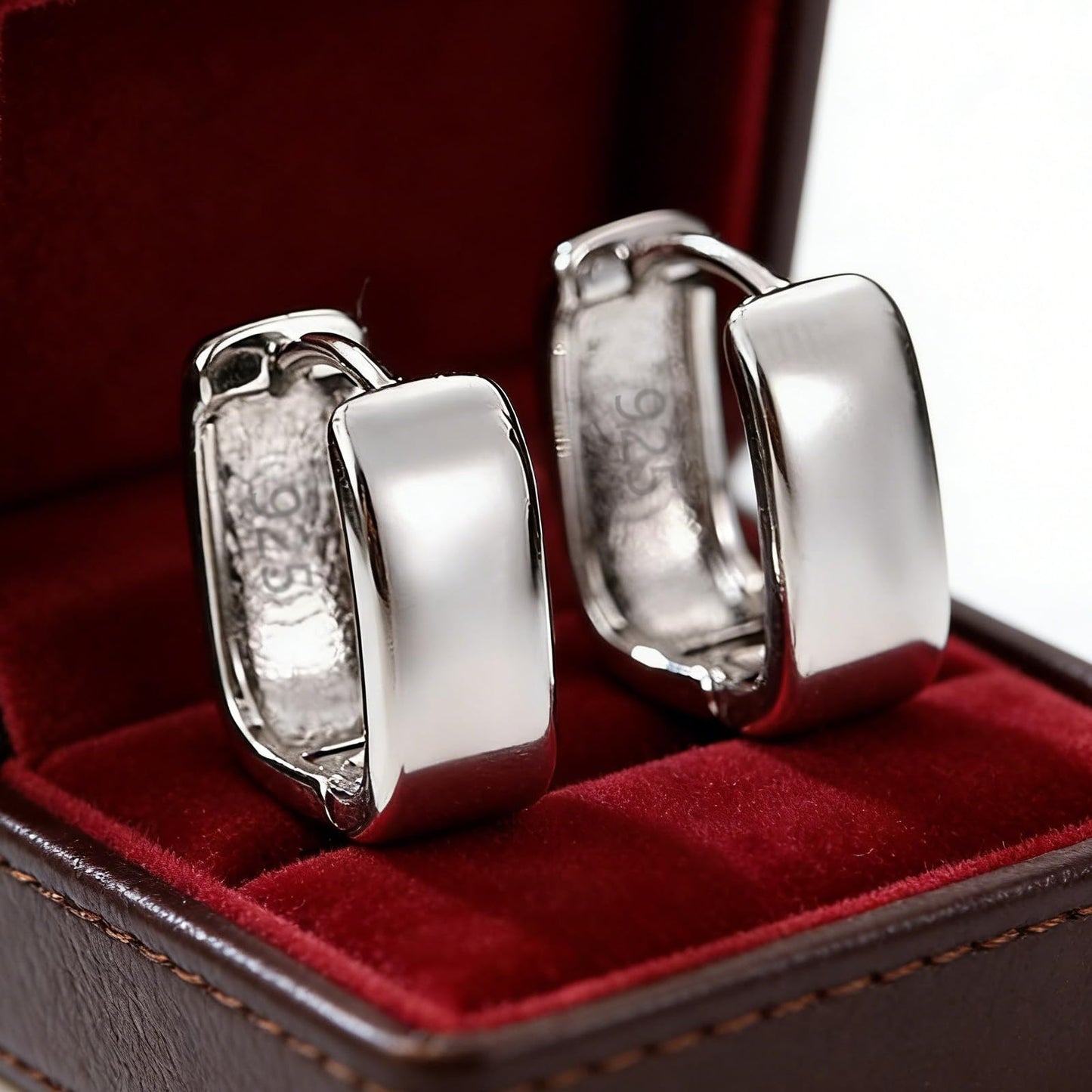 Italian Sterling Silver Earrings for Men Hoop Huggie Earring Polished, Jewelry for Alentine's Day, Father's Day, Thanksgiving Gifts, Birthday Presents (Square)