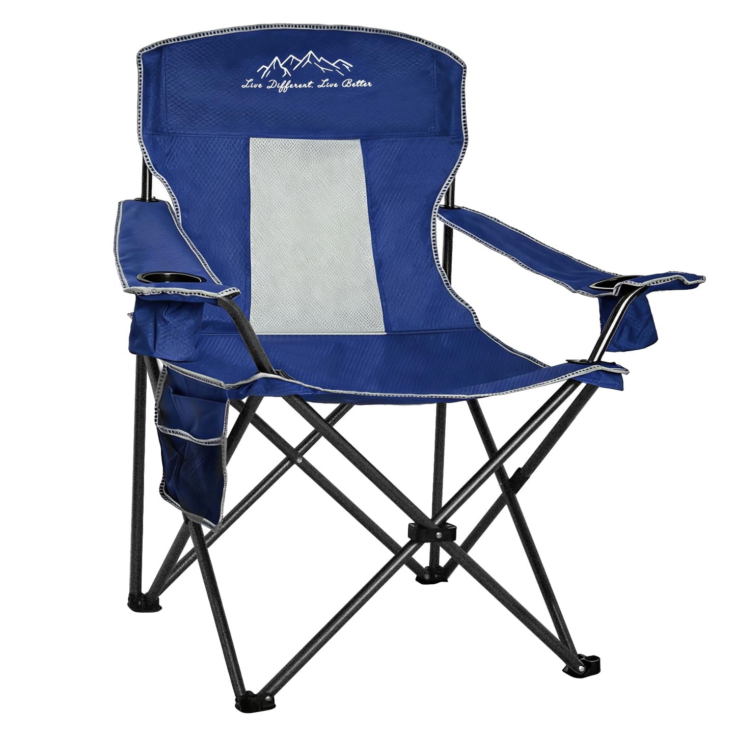 VOYSIGN Folding Camping Chair Mesh Back Portable Breathable Outdoor Chairs with Carry Bag & Cup Holder for Camping, Beach, Fishing, Sports, Patio, Blue