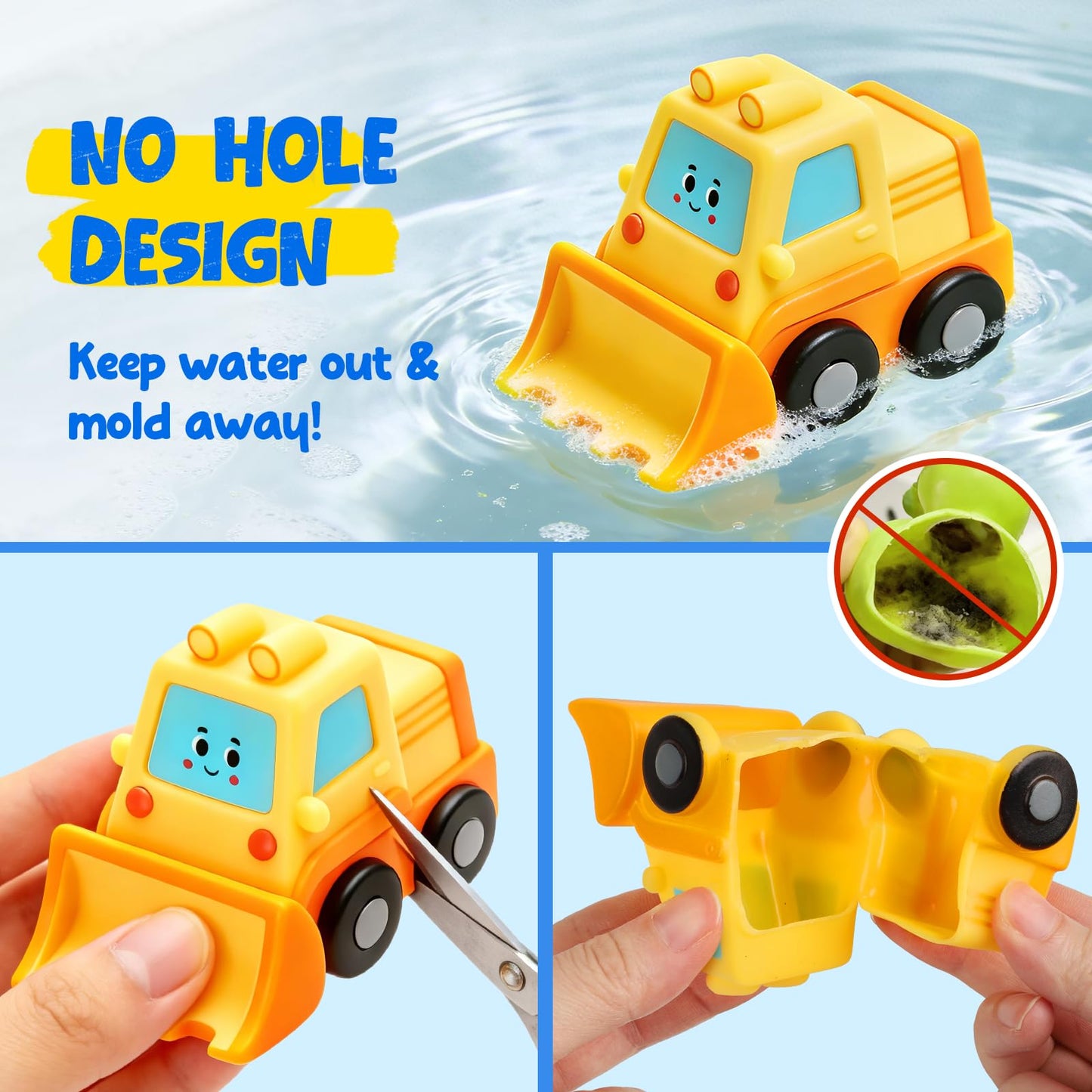 6 Pack Baby Bath Toys for Kids Ages 1-3, No Hole Vehicle Floating Bath Tub Toys for Toddlers 1 2 3 4, Mold Free Bathtub Toys Water Pool Toys for Boys Girls Gift