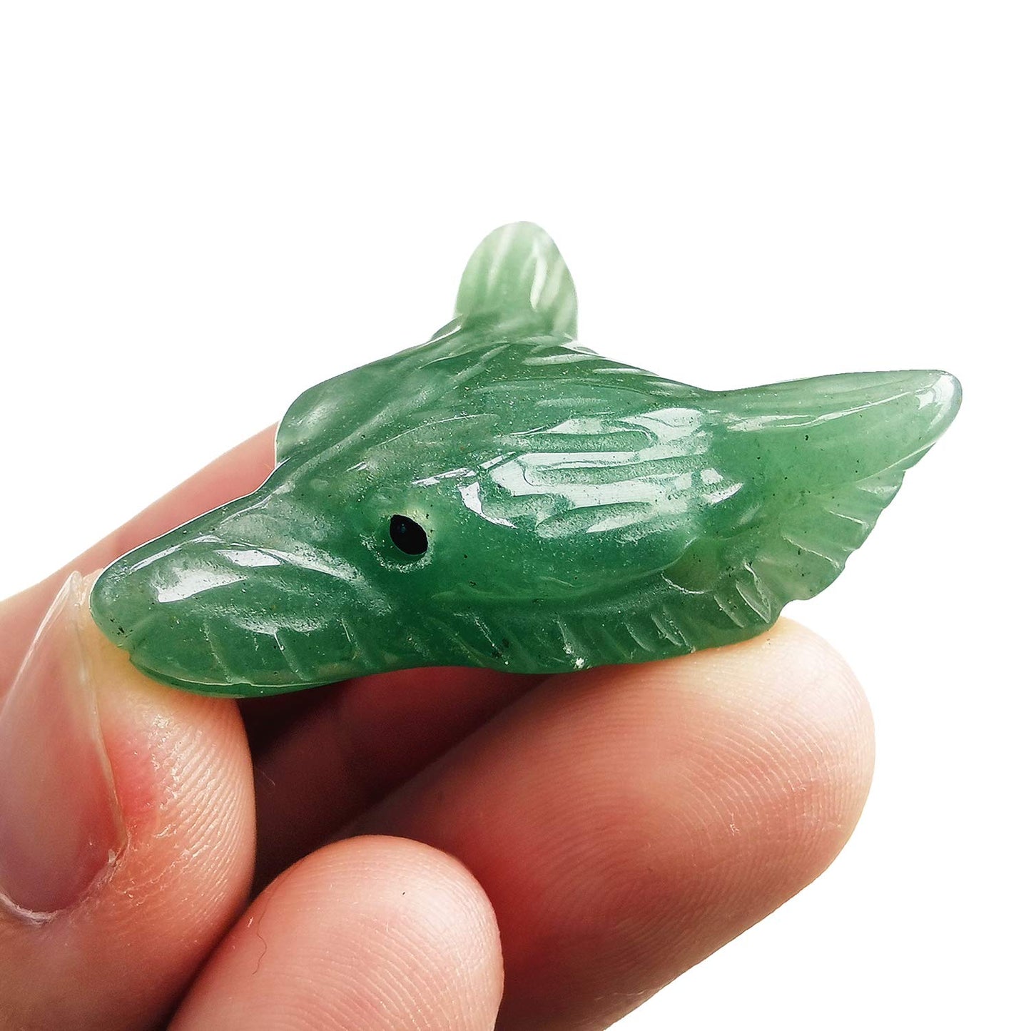 Bacatgem Natural Green Aventurine 1.37 inchs Wolf Head Pocket Crystals and Healing Stone Figurine,Haped DIY-Jewelry Pendant
