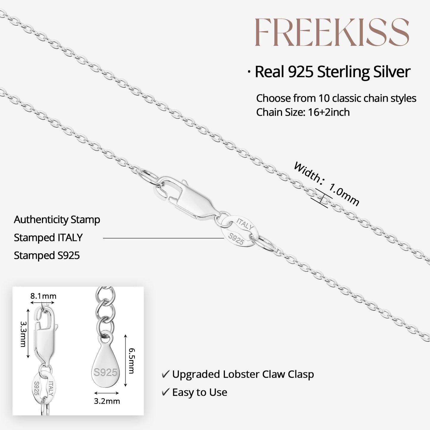 Freekiss 925 Sterling Silver Chain Choker Necklace for Women Trendy 16+2 Inch Adjustable Dainty Layered Classic Chain Necklace Simple Minimalism Fashion Silver Jewelry Gift