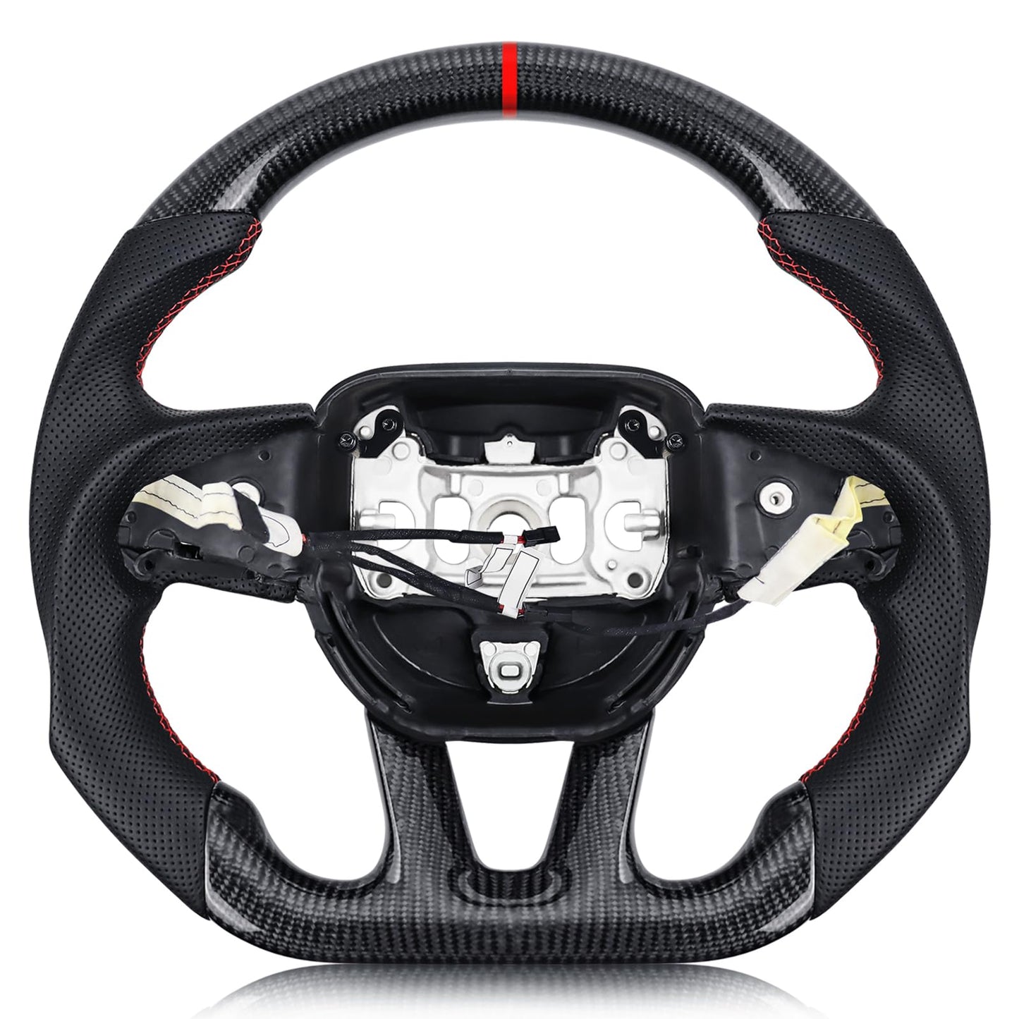 VOONKE Real Carbon Fiber Steering Wheel For Dodge Charger/Challenger/Durango/Jeep Grand Cherokee/SXT/GT/RT/SRT/Heallcat With heating function D-shaped Nappa Perforated Flat-bottom Steering Wheel