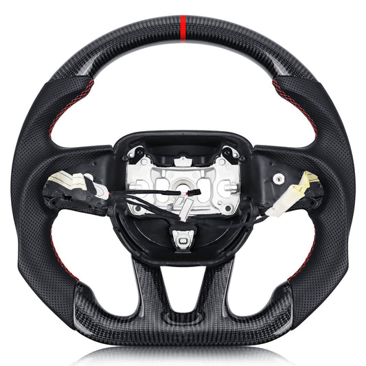 VOONKE Real Carbon Fiber Steering Wheel For Dodge Charger/Challenger/Durango/Jeep Grand Cherokee/SXT/GT/RT/SRT/Heallcat With heating function D-shaped Nappa Perforated Flat-bottom Steering Wheel