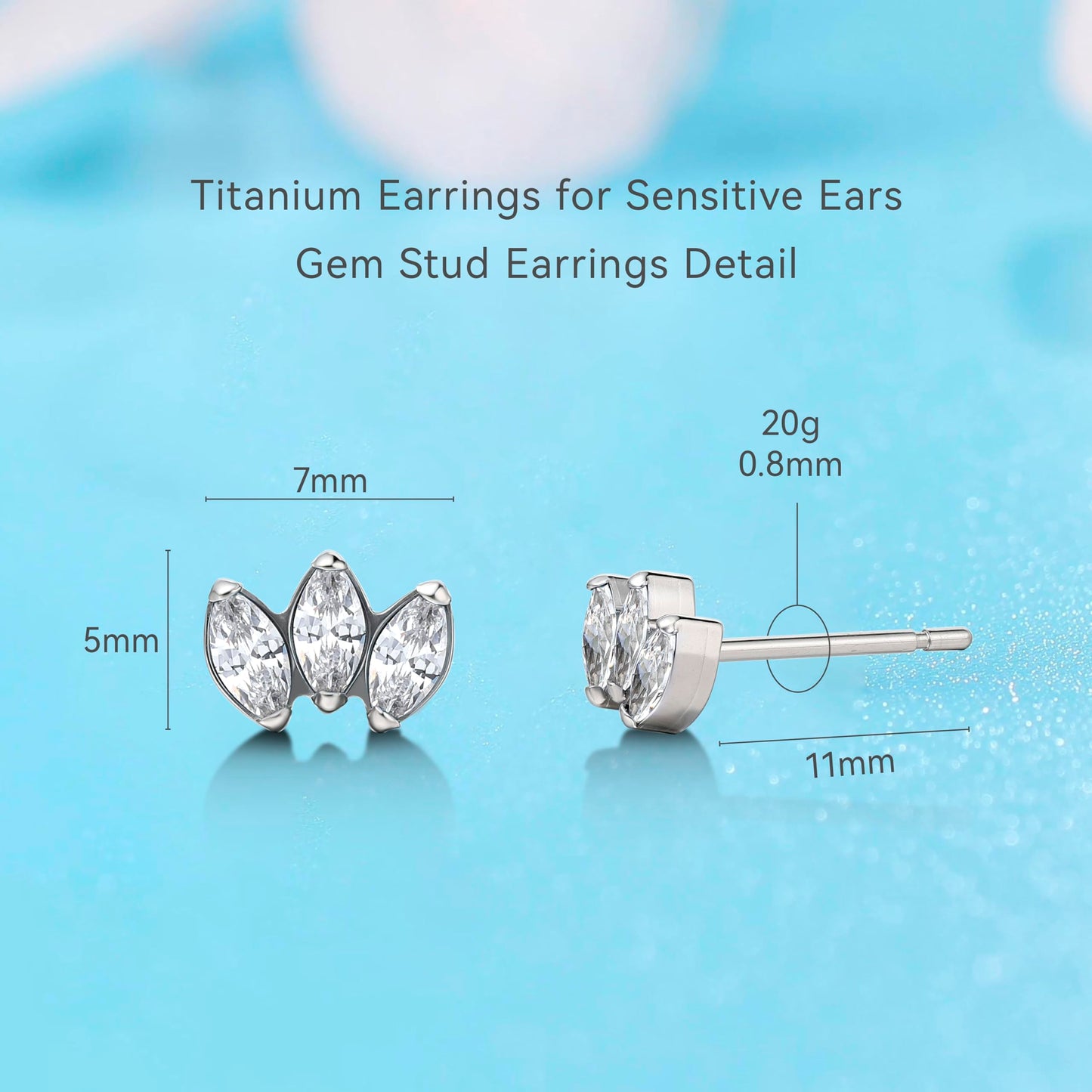 Limerencia Hypoallergenic G23 Pure Titanium Earrings | Crown Cubic Zirconia | F136 Implant Grade Piercing Studs| Suitable for Sensitive Ears Delicate Jewelry (White)