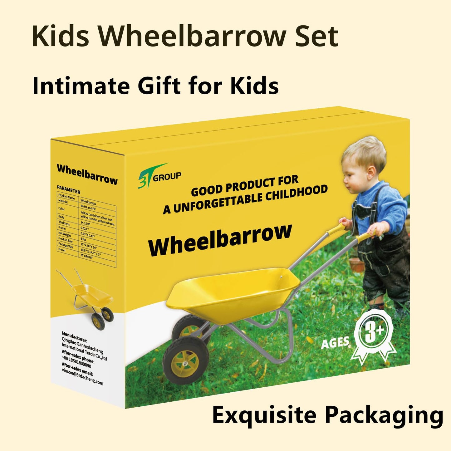 Toddler Wheelbarrow Set with 12 PCS Gardening Tool,Kids Metal Wheelbarrow Outdoor Toy for Kids Wheel Barrel Dig Sand/Dirt,Shovel Snow,Leaves (Yellow Set)