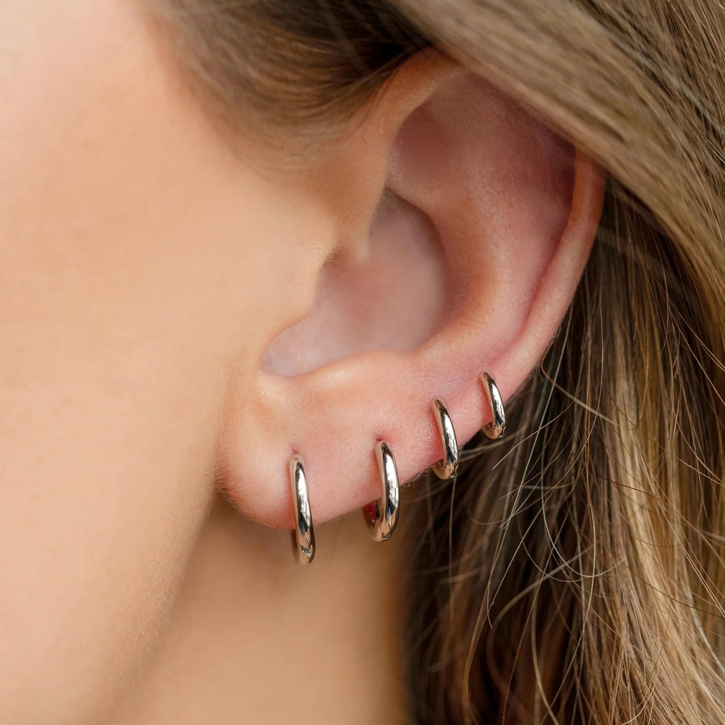 Gokeey Silver Hoop Earrings for Women, Sterling Silver Small Hoop Earrings for Multiple Piercings, Hypoallergenic Huggie Earrings Cartilage Pirecing Jewelry 4 Pair