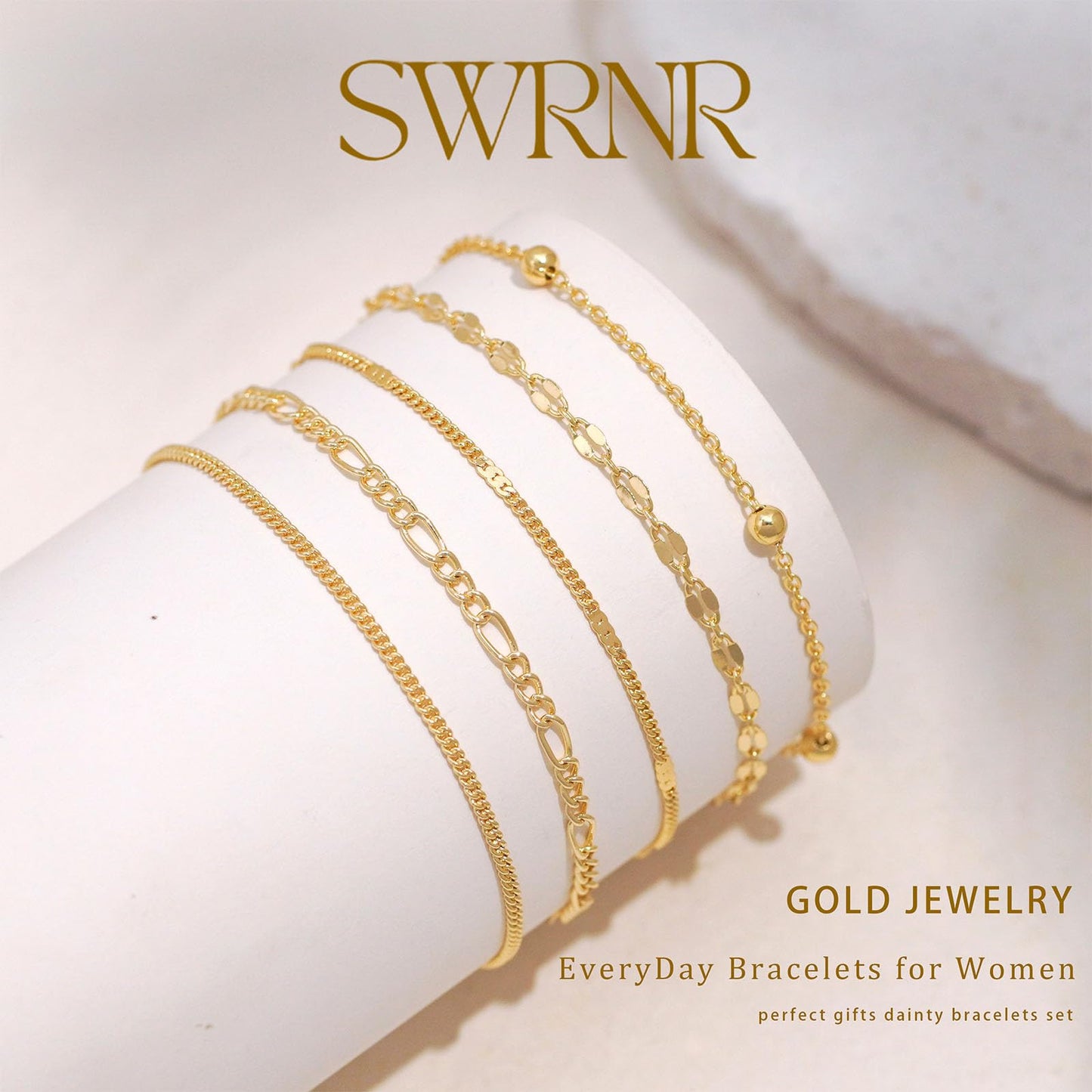 Gold Bracelets for Women, Dainty 14K Gold Plated Bracelet Stack for Women Trendy CZ Tennis Paperclip Cuban Chain Stackable Adjustable Waterproof Link Bracelet Jewelry Set Fashion Accessories Gifts