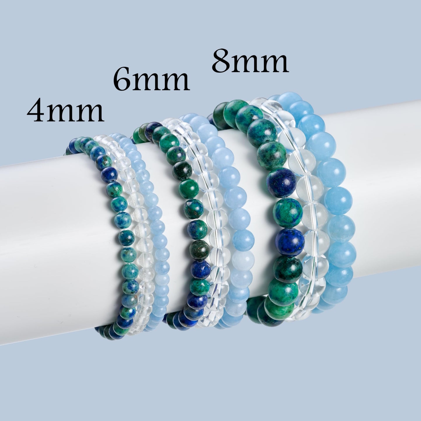 Bivei 3-Piece 4mm Beaded Bracelets for Women - Chrysocolla, Clear Quartz, Aquamarine - Handmade Natural Crystal Stretch Elastic Jewelry Yoga Meditation Protection Gifts