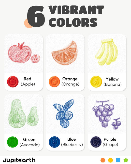 JUPITEARTH 6 Colors Egg Crayons for kids, Palm-Grasp Non Toxic Jumbo Washable Crayons for Kids, Fat Brain Toys for Art Supplies and Perfect Gifts for Boys and Girls