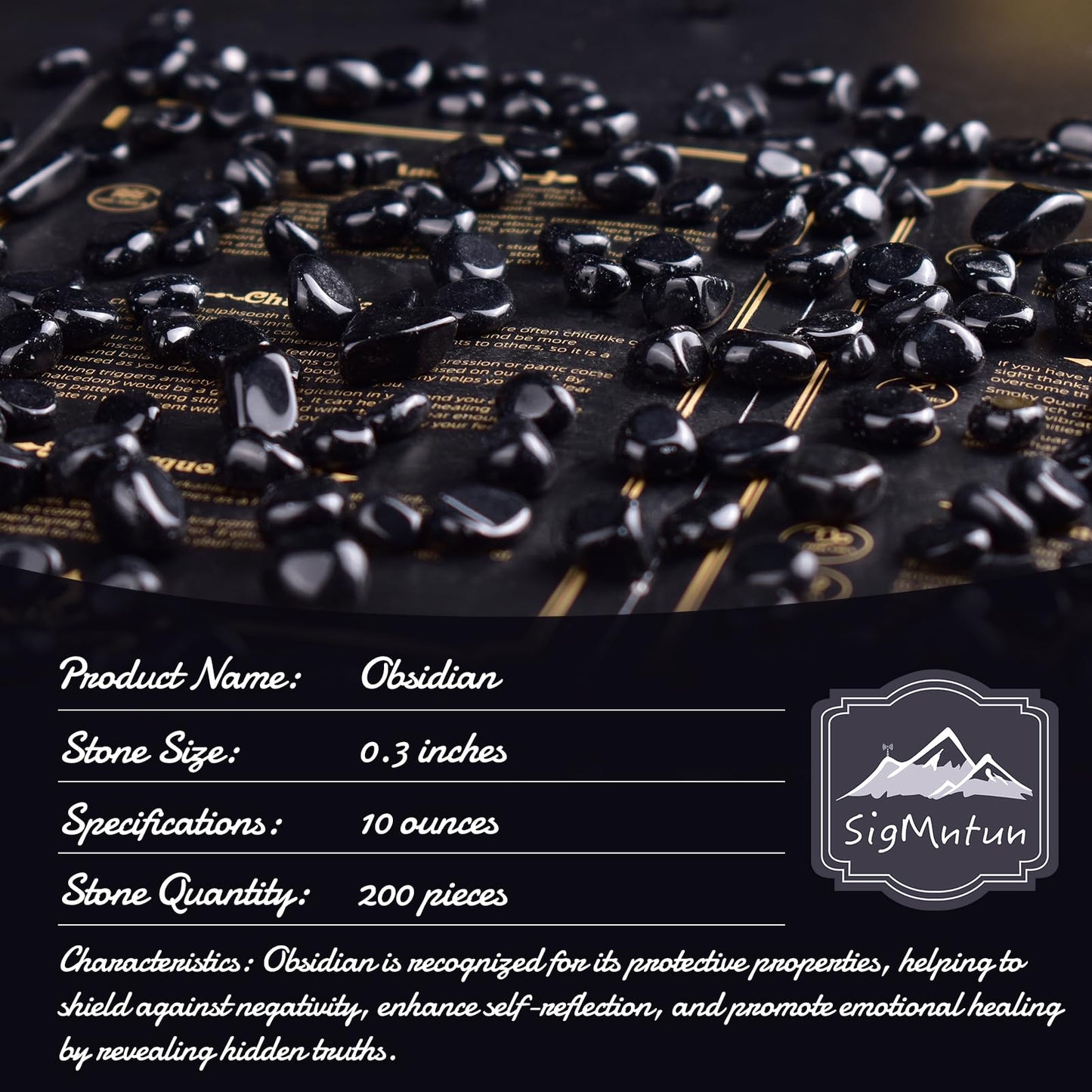 SigMntun Polished Obsidian Crystal Chips 200 Pcs - 0.3" 10 oz Tumbled Stone Chips Crushed Sea Glass Stones Healing Reiki Crystal Making Home Decoration