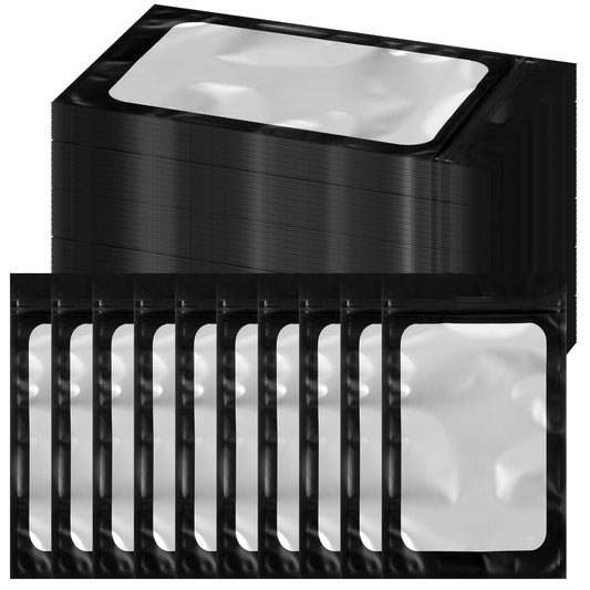 300 Pcs Smell Proof Resealable Bags, Aluminum Foil Pouch with Clear Window 4.7 x 7.8 Inch Black for Food Storage Small Business Jewelry Gift Packaging