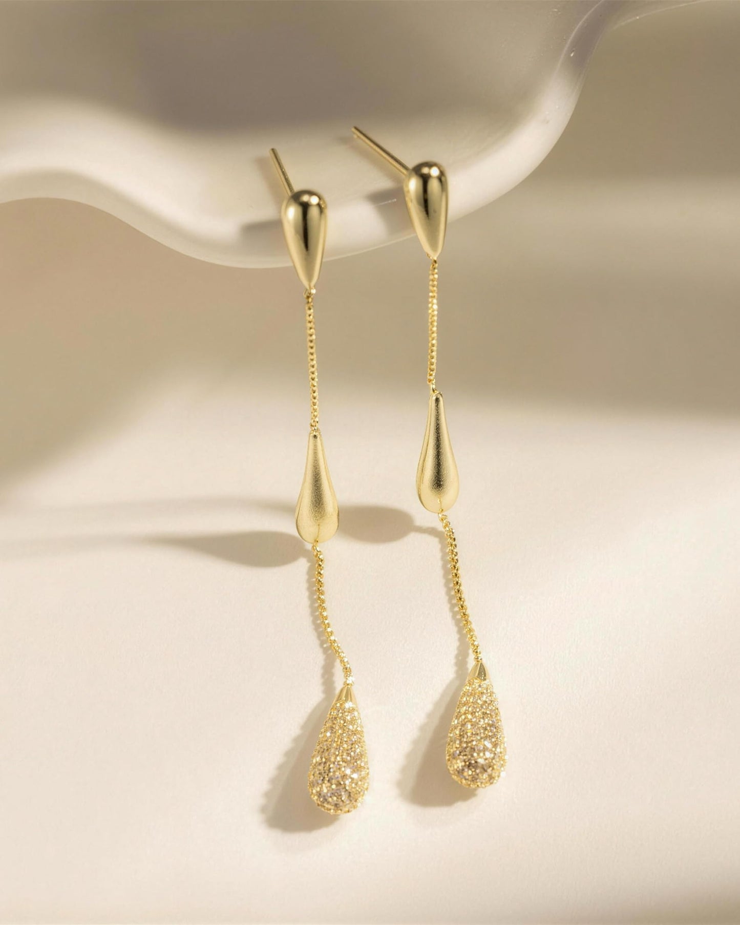 Asdecy Dangle Drop Earrings for Women 14K Gold Plated Long Dangle Cubic Zirconia Elegant Prom Bridal Bridesmaid Wedding Anniversary Dangling Trendy Jewelry