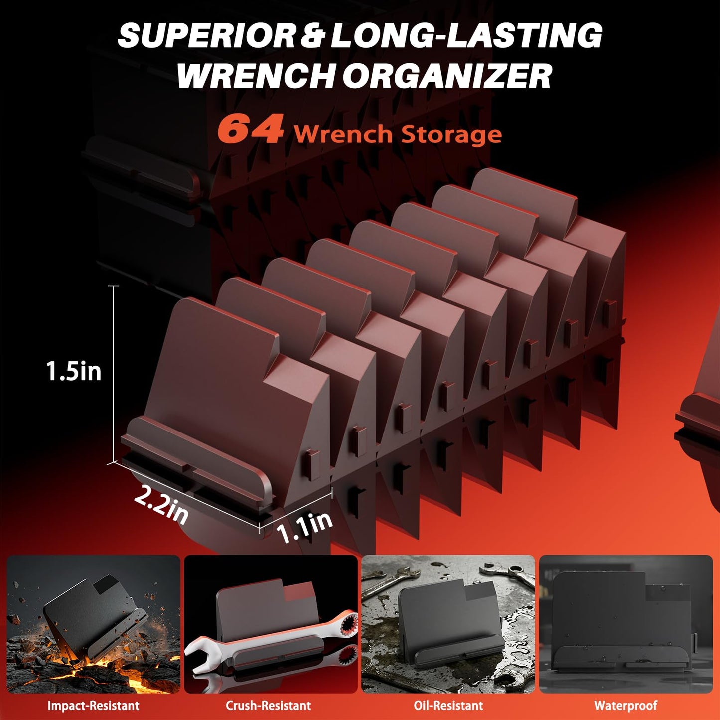 64 PCS Modular Wrench Organizer Wrench Holder - Wrench Tool Organizers for Tool Drawer Storage, Wrench Storage Set with Metric & SAE Label, Wrench Rack Tool Gift for Mechanics, Father, Men, Black