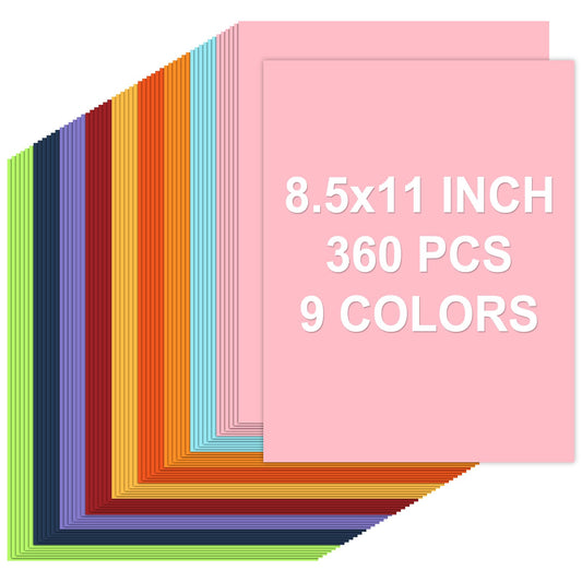 360 Sheets Colored Cardstock Paper 8.5 x 11, 9 Assorted Colors Construction Papers, Thick Cardstock Printer Paper 8.5 x 11, 200 GSM Card Stock Papers for Printing, DIY Crafts, Card Making, Invitations