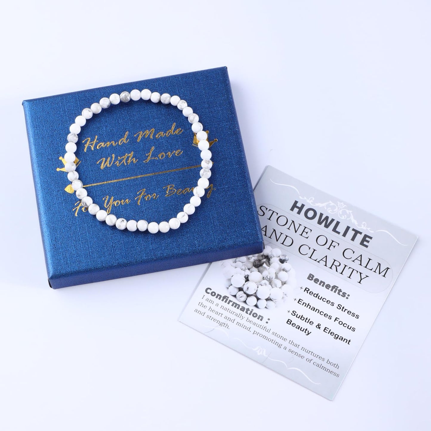 Bymitel 4mm Howlite - Handmade Reiki Gemstone Stretch Bracelet, Natural Beauty & Spiritual Essence, Crystal Healing for Unisex Adults