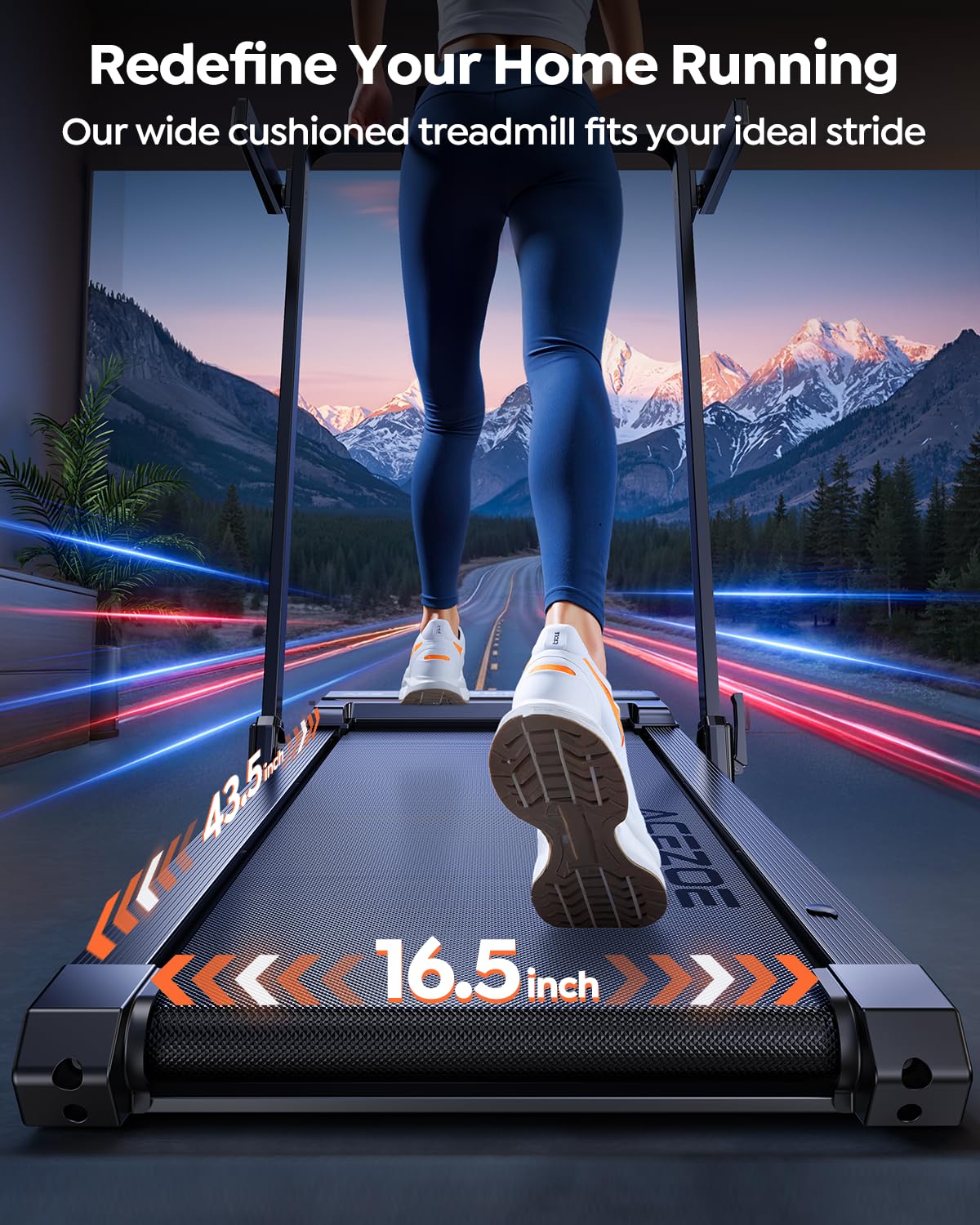 Foldable Walking Pad with 0-15% Auto Incline and Handle Bar, Under Desk Treadmill with 300LBS Weight Capacity, 3.0HP Quiet Treadmills for Home with Speaker, APP & Remote Control-Black Orange