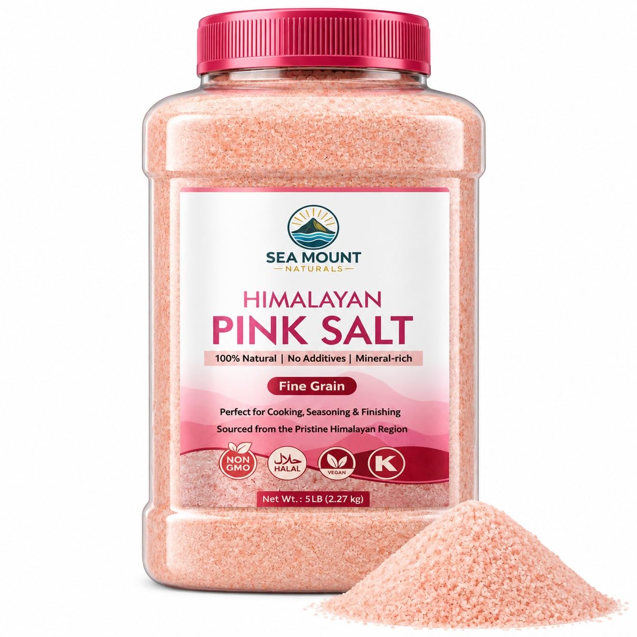Himalayan Pink Salt Fine Grain 80oz (5 Pound), Kosher Certified, Non-GMO, Pure Mineral-Rich Pink Himalayan Sea Salt, For Cooking, Seasoning, Baking & Table Salt - Sea Mount Naturals
