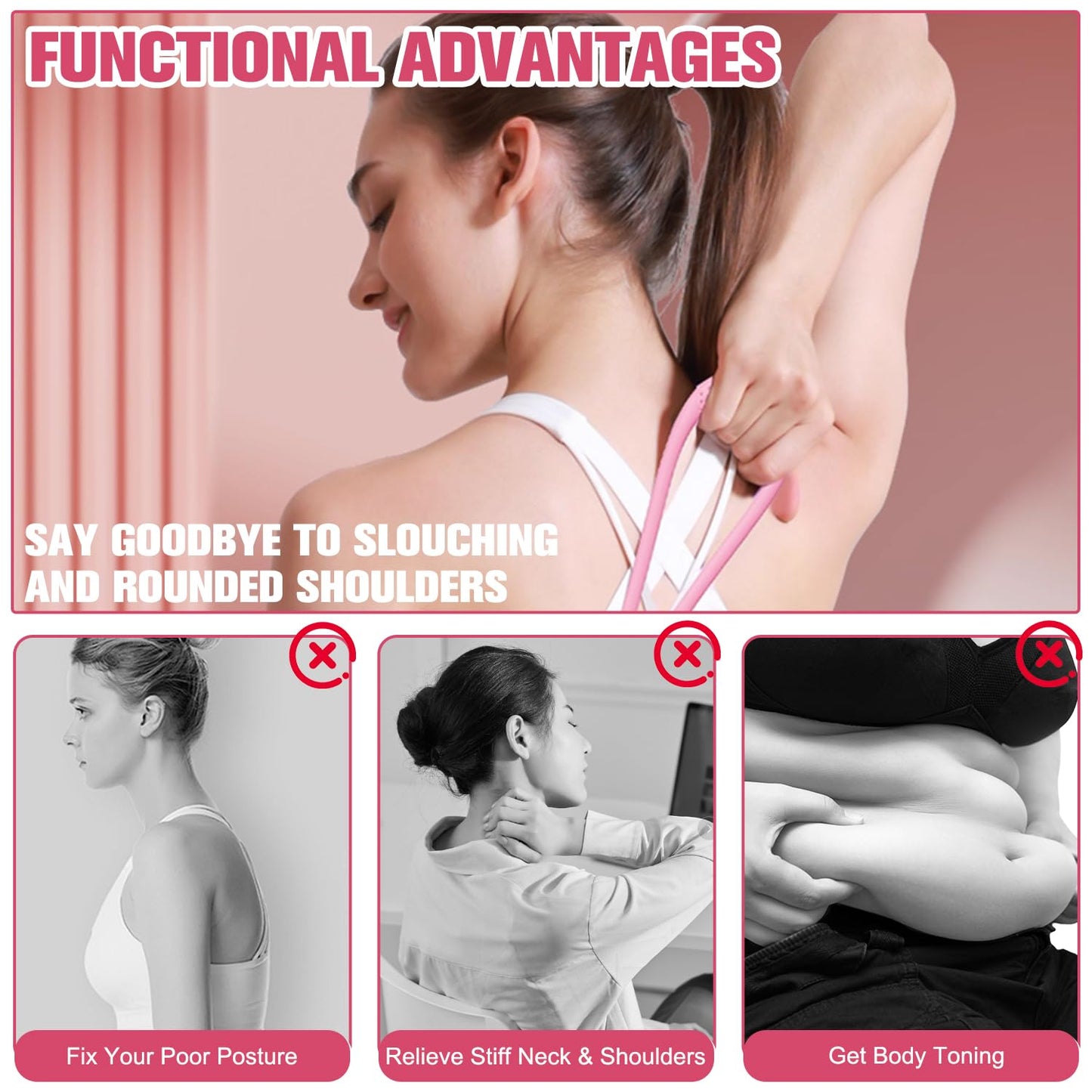 2Pack Figure 8 Resistance Band for Women, Resistance Bands with Handles, Portable 8 Shaped Exercise Band, for Strength Training Yoga Pilates (Pink 15 pounds + Purple 25 pounds)