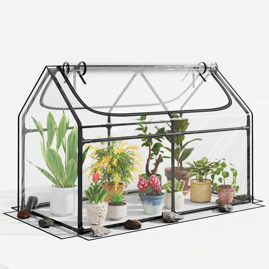 Superlele Mini Greenhouse for Outdoor, 48x24x36In Portable Greenhouse with 2 Large Zipper Doors, Transparent PVC Cover for Plant Protection and Spring Gardening, Reinforced Frame