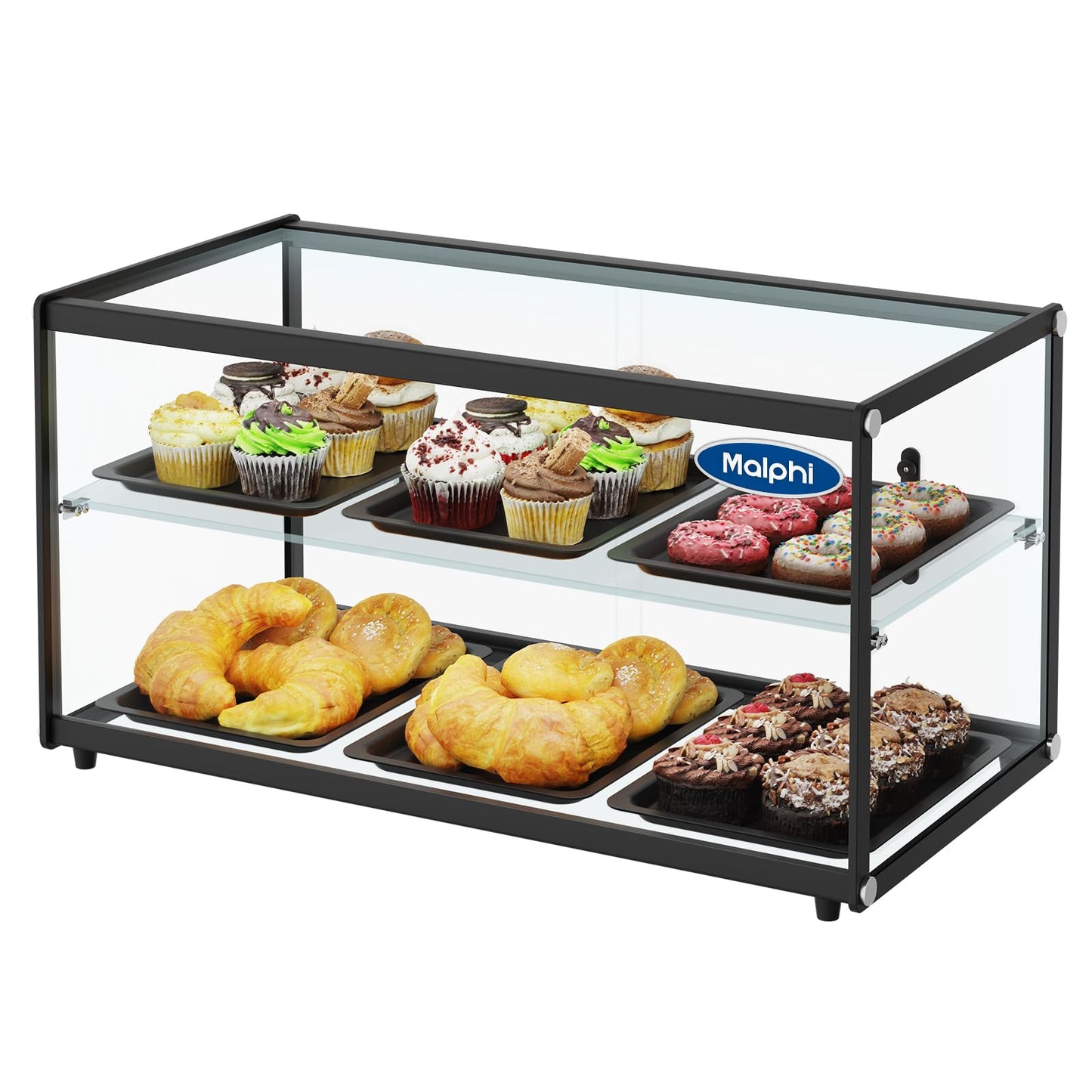Malphi 29in. Tiered Pastry Bakery Display Case with Glass Shelf and Sliding Door,3cu. ft. Capacity|Large Bread Cookie Display Box | 29.3" x 15.3" x 15.4"
