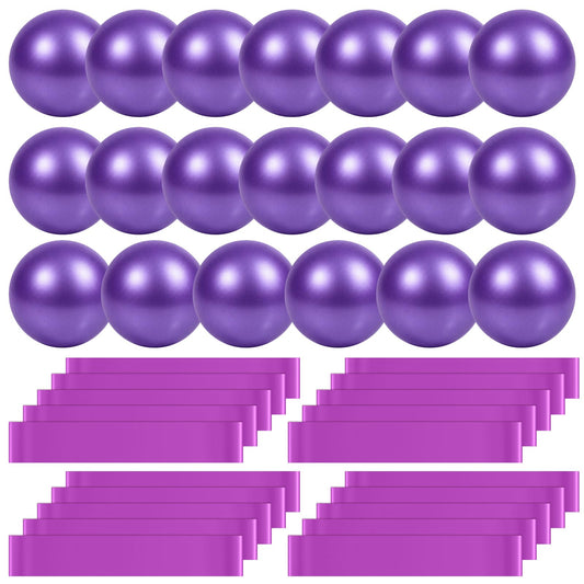 Teyva Daily 40 Pcs 9 Inch Bulk Pilates Balls Resistance Bands Set 20 Mini Bulk Exercise Balls Yoga 20 Resistance Loop Exercise Bands for Stability Fitness Physical Strength Office Training Gym(Purple)