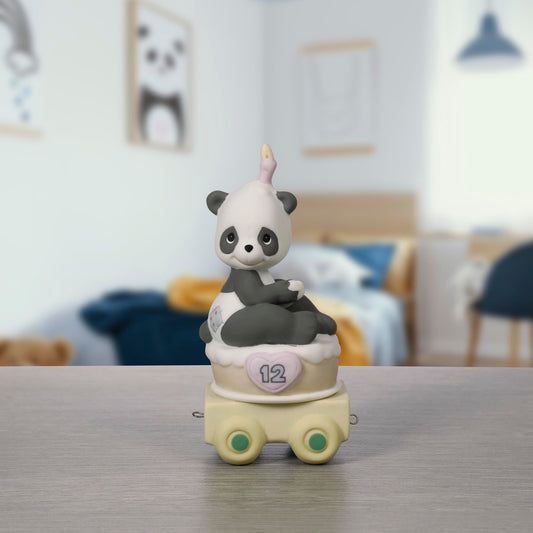 Precious Moments Birthday Train Panda, Age 12, Give A Grin And Let The Fun Begin, Birthday Gift for 12 Year Old Boys and Girls, Bisque Porcelain Figurine, 142032
