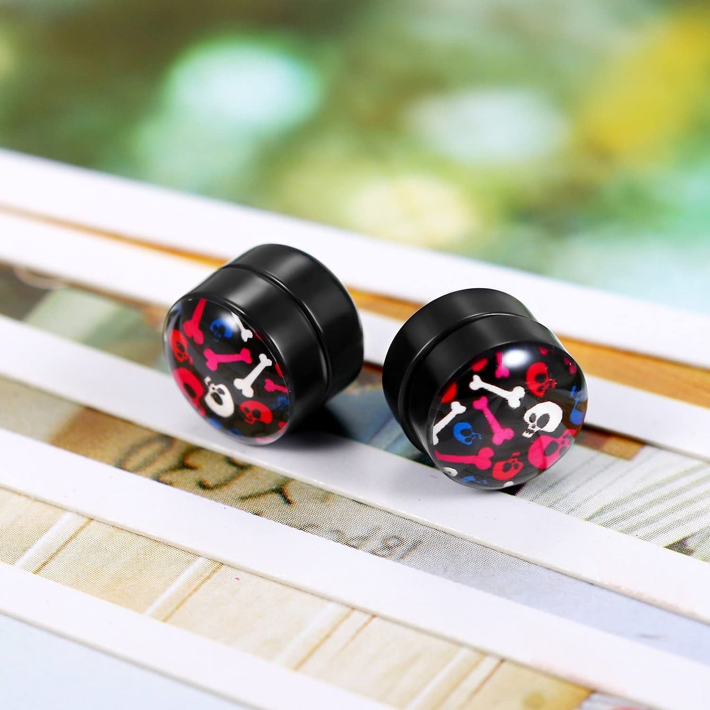 Rofusn Halloween Magnetic Piercing Earrings for Men Women, 4Pairs 10MM Non-Piercing Clip On Fake Cheater Stud Earrings Jewelry