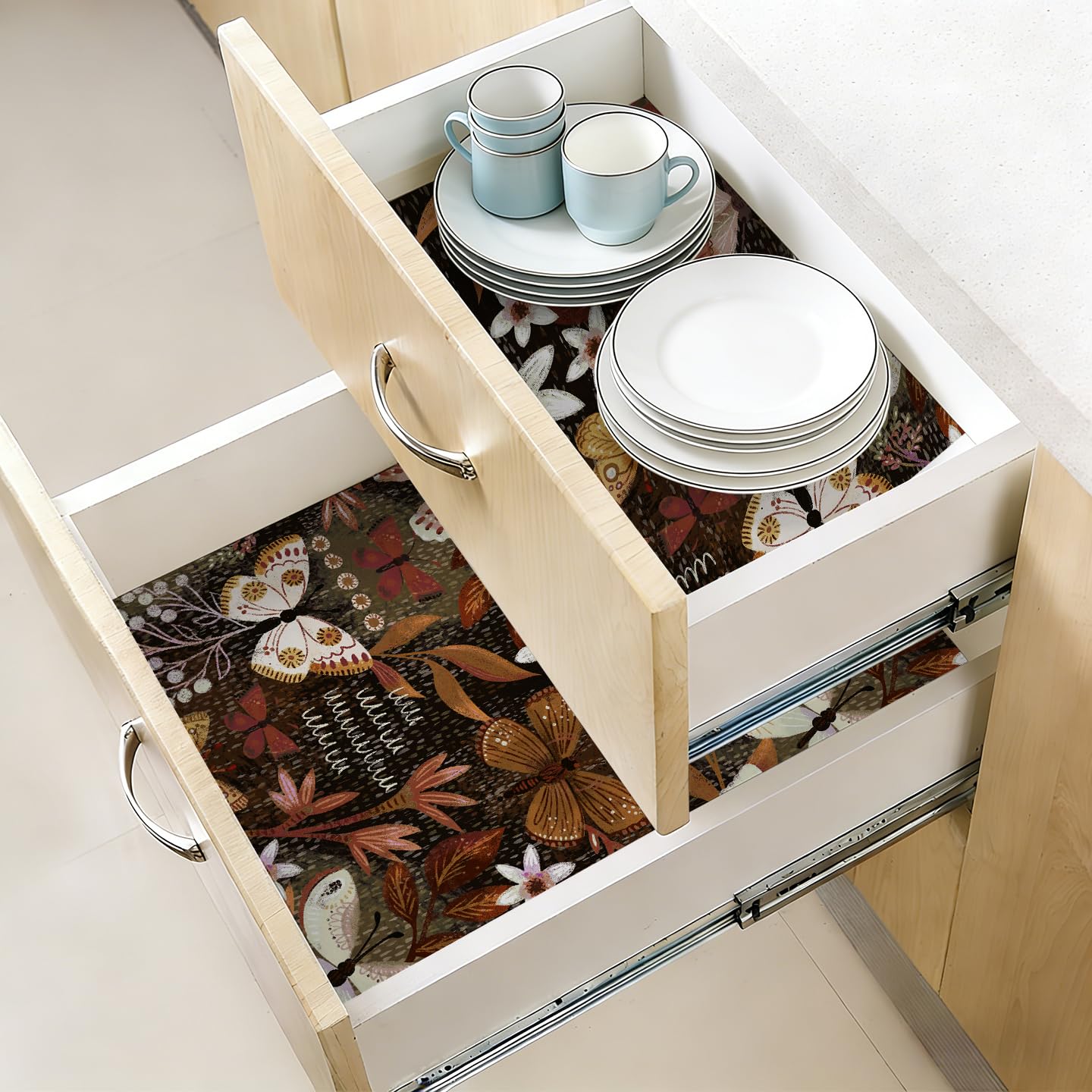 Luvdecor Shelf Liner Self Adhesive Shelf Liner Drawer and Cabinet Liners for Kitchen Floral Peel and Stick Waterproof Contact Paper Countertop Pantry Dresser Liners 17.7 x 118 in