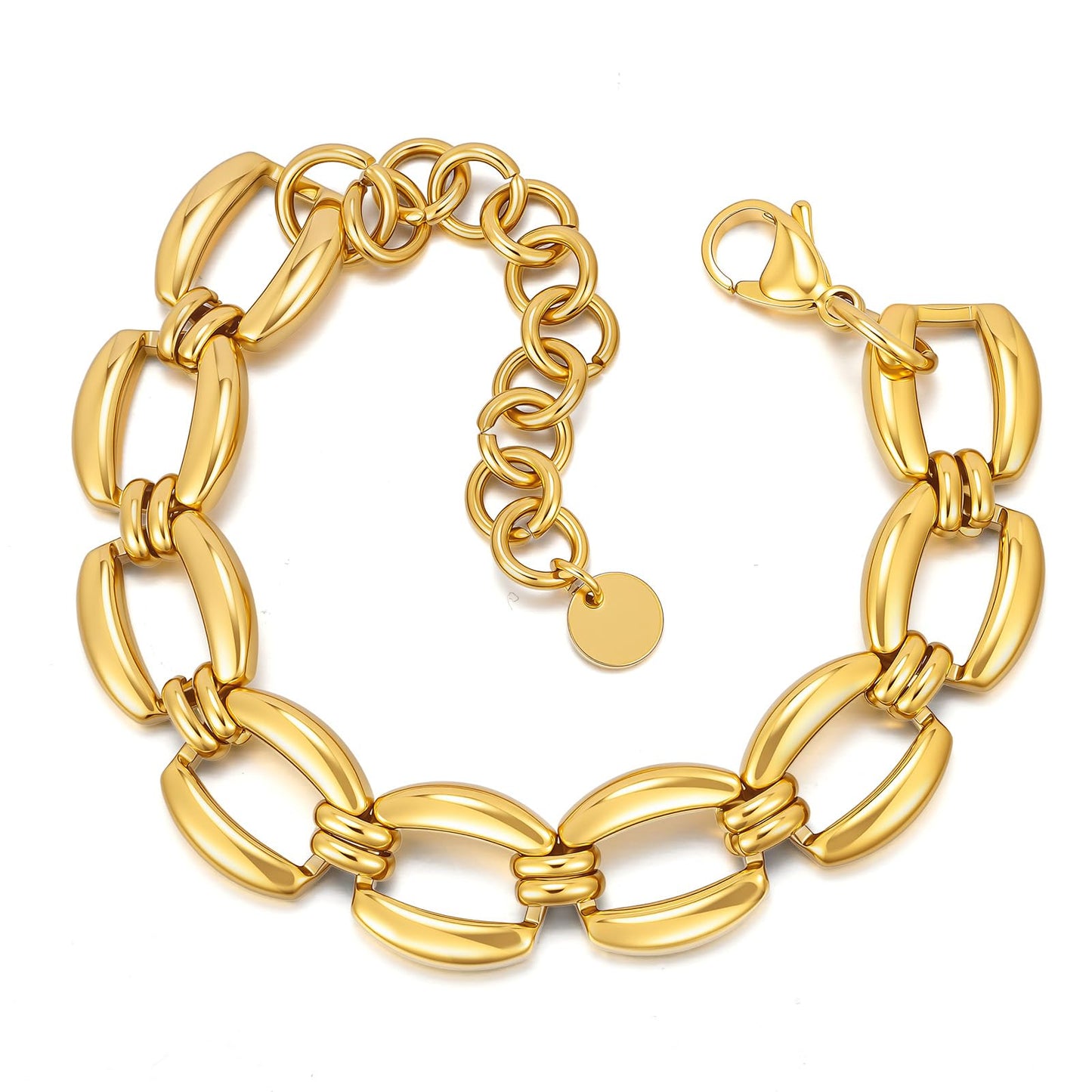 Chunky Gold Bracelets for Women - 18K Gold Plated Cuban Link Bracelet, Stainless Steel Non-tarnish Personality Thick Chain Trendy Jewelry Gift, Christmas Valentines Prom Birthday Gift for Girlfriend