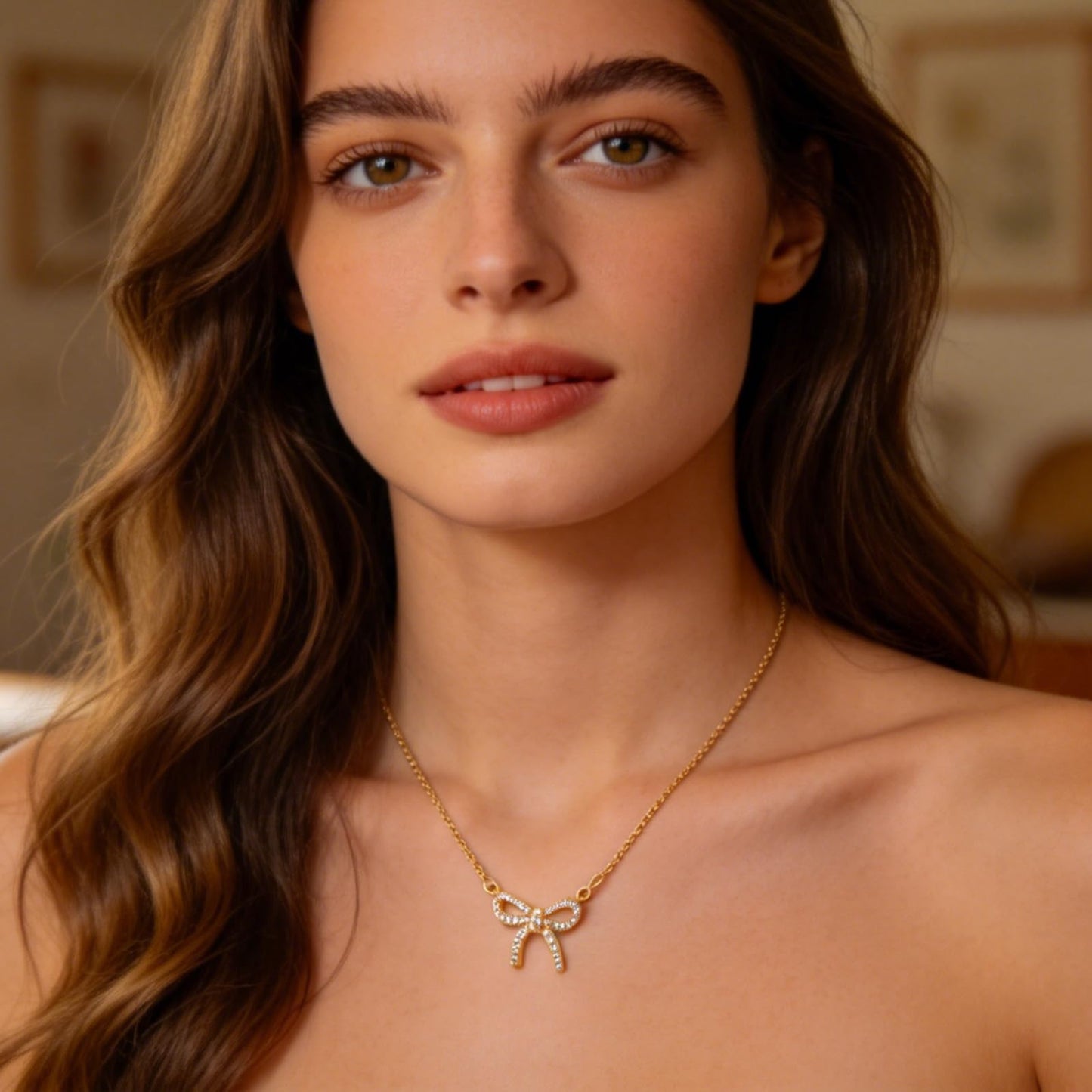 MAIKERDER Gold Bow Necklace for Women, 14K Gold Plated Cute Small Bow Pendant Choker Chain Necklaces Trendy Necklaces for Women Non Tarnish 17 Inches