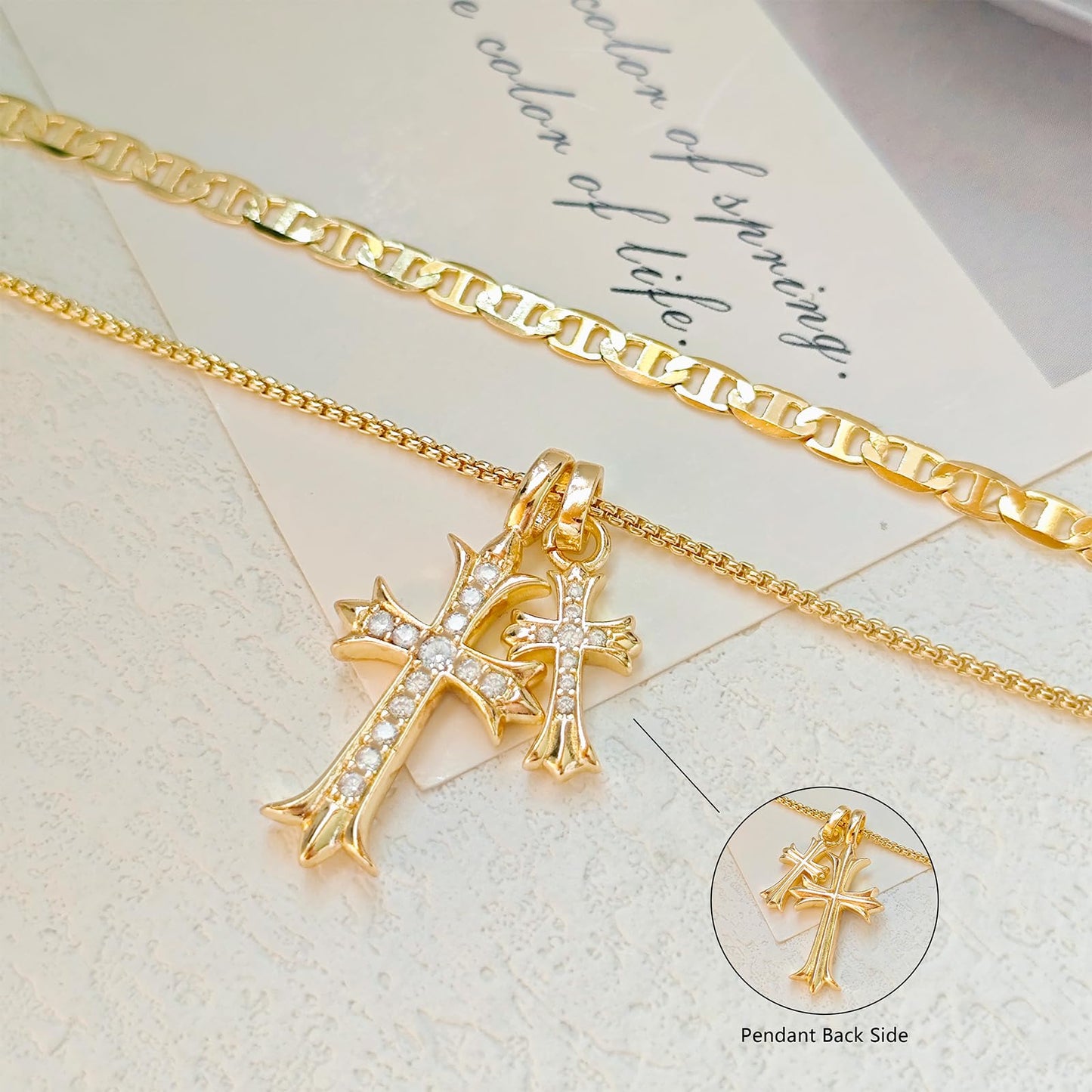 OGD Layered Gold Necklaces for Women 14k Gold Plated Double Cross Necklace for Women Stackable Stacked Stacking Dainty Gold Mariner Chain Necklace CZ Cross Pendant Necklaces Set Simple Jewelry Gift