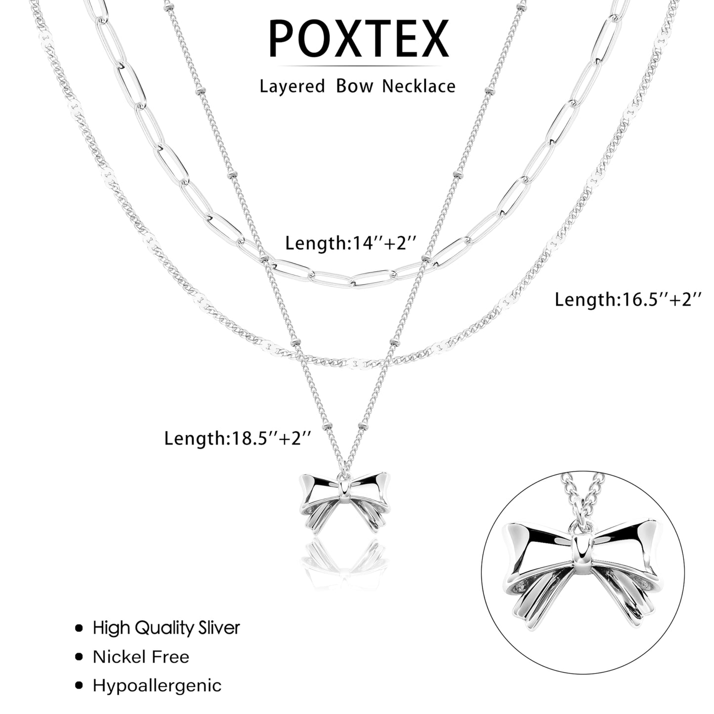 Layered Silver Bow Necklaces for Women, Silver Plated Dainty Stackable Choker Necklaces for Women, Trendy Layering Small Bow Pendant Paperclip Thin Chain Necklace Set Jewelry Gifts for Women