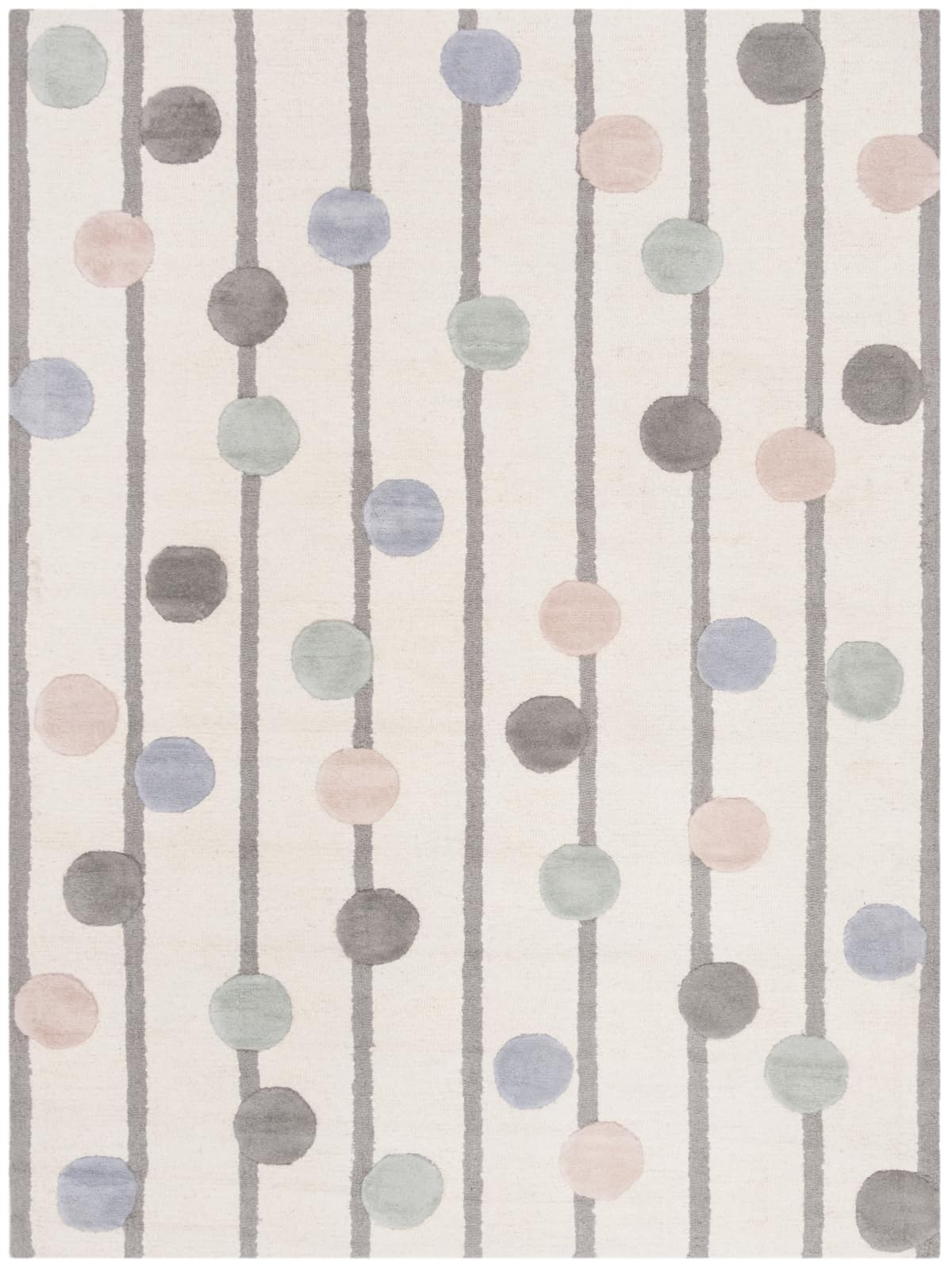 SAFAVIEH Area Rug 8x10 - Kids Collection - Large - Ivory & Multi, Handmade Wool, Polka Dot Stripe, Ideal for Bedroom, Playroom, Nursery, Boys & Girls Room (SFK909A)