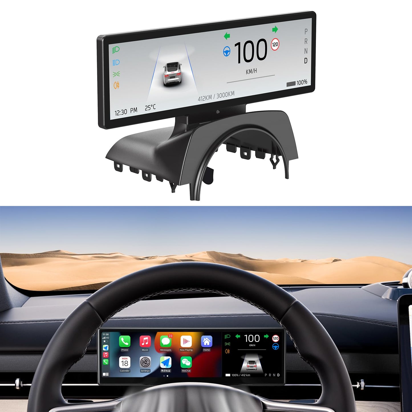 8.8” Ultra-Thin Head Up Display for Tesla 2024 Highland Model 3 with Front Camera, Wireless/Wired CarPlay & Android Auto,Spot Blind Warning,No AC Vent Block,Auto-Pilot,OTA Update