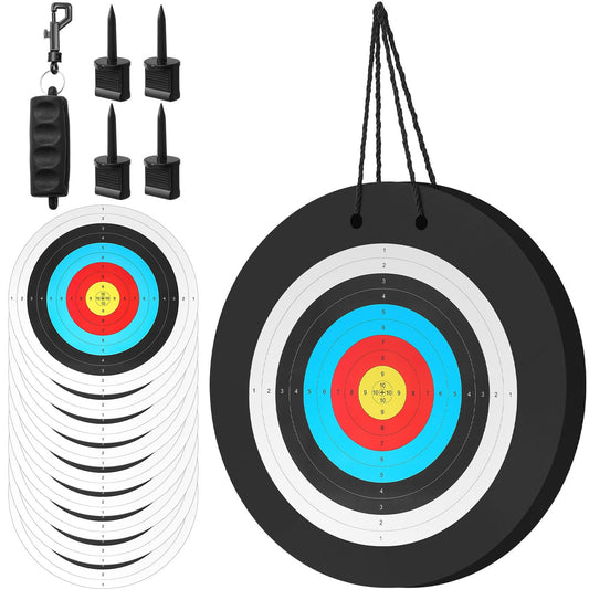 Gemscream 20" Foam Archery Target Block for Backyard, High-Density Round Archery Bow Target with Pins, 20 Pcs Paper Arrow Targets and Arrow Puller for Compound Bow Shooting Practice