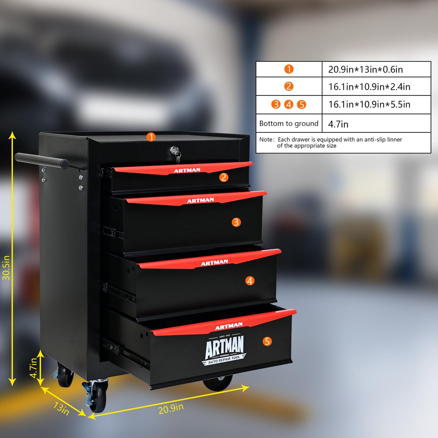 RYH 4-7 Drawers Rolling Tool Chest - 13" D x 20.9" W x 30.5" H Heavy Duty Mobile Tool Cart with Locking Wheels & Ball Bearing Drawers, Garage Tool Storage Cabinet (Black, 4 Drawers)