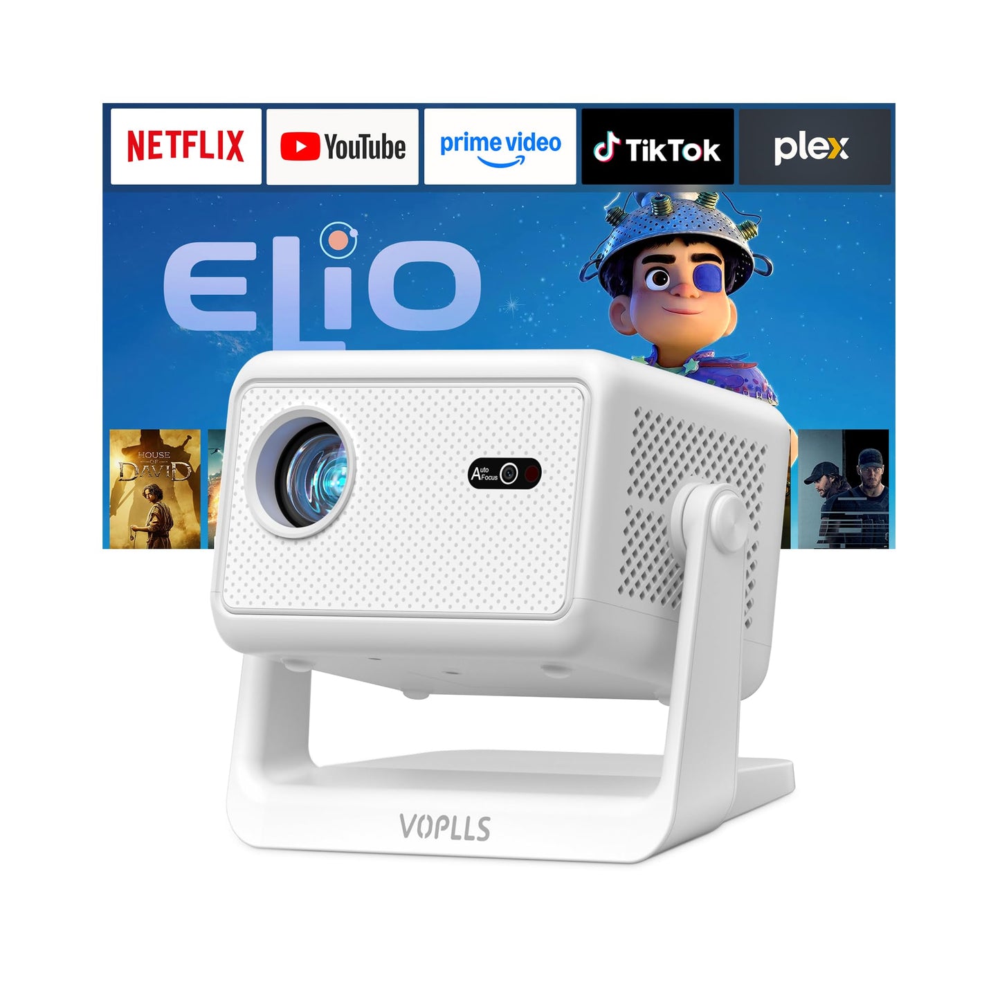 【Officially-Licensed APP & 1800 ANSI】Smart Mini Projector with WiFi and Bluetooth 4K Support, VOPLLS Auto Focus/ Keystone Outdoor Portable Movie Phone Video Proyector for Bedroom/Home/Wall/Ceilling