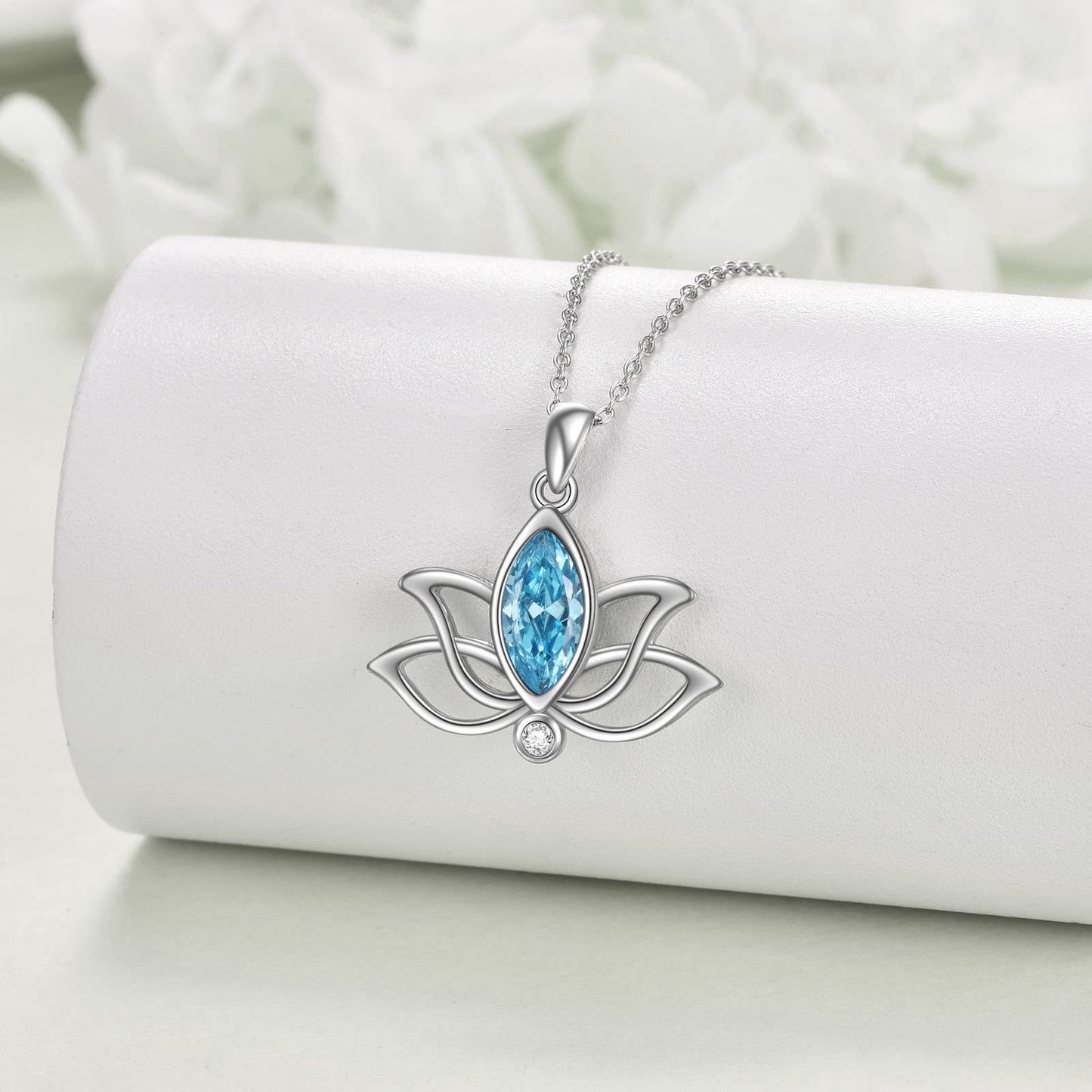 YFN Lotus Necklace Sterling Silver December Birthstone Pendant Blue Topaz Jewelry Gifts for Women (Dec)