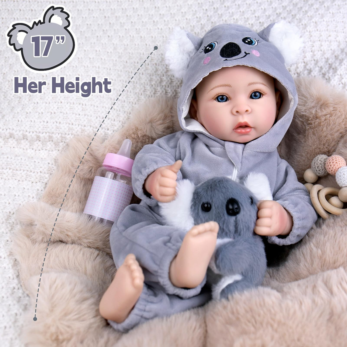 Aori Boy Baby Dolls 17 inches, Real Life Baby Boy Doll with Feeding Kit Included, Life Like Baby Dolls that Look Real, Newborn Baby Boy for Kids, Birthday, Pretend Play