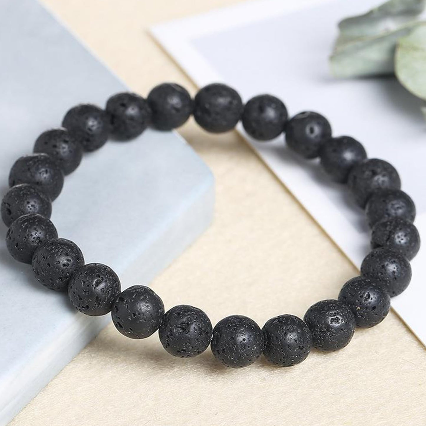 Cryhand Handmade 8mm Beaded Bracelets For Men Protection Bracelet For Women Chakra Feng Shui Stretchy Handmade Lucky Money Stretchy Crystal Bracelets Best Gifts (Lava 2PCS)