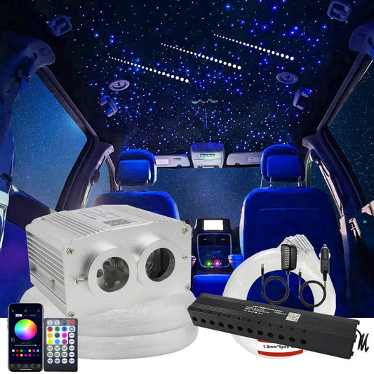 AZIMOM Dual Port 16W Twinkle Bluetooth Fiber Optic Starlight Kit Mixed860pcs 13.1ft Strands +Meteor Shooting Star Sound Activated RGBW APP/Remote for Car Home Starlight Headliner Decor