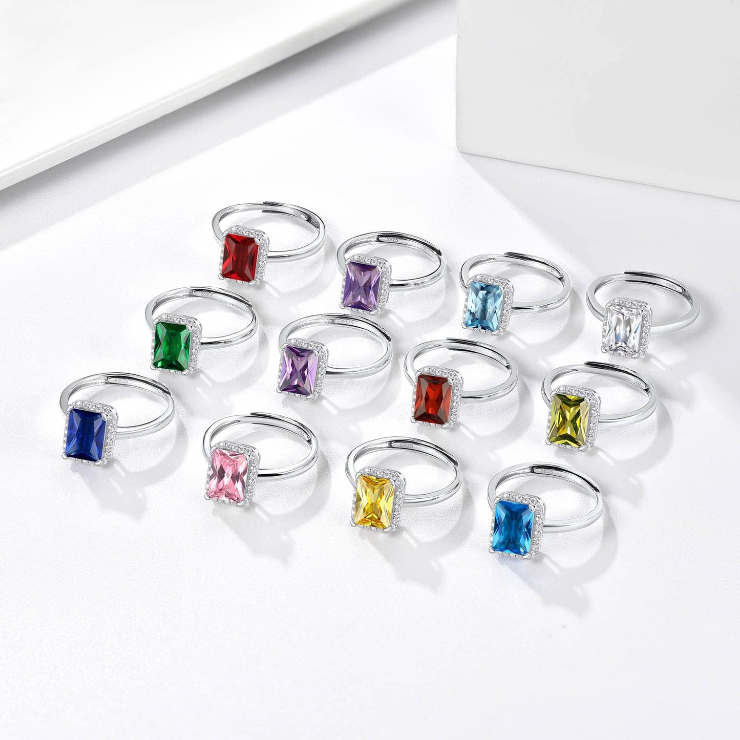 Bestyle Adorable September Sapphire Birthstone Rings 925 Sterling Silver CZ Square Gemstone Rings Great Birthday Gift for Daughter/Wife/Mom/Grandma
