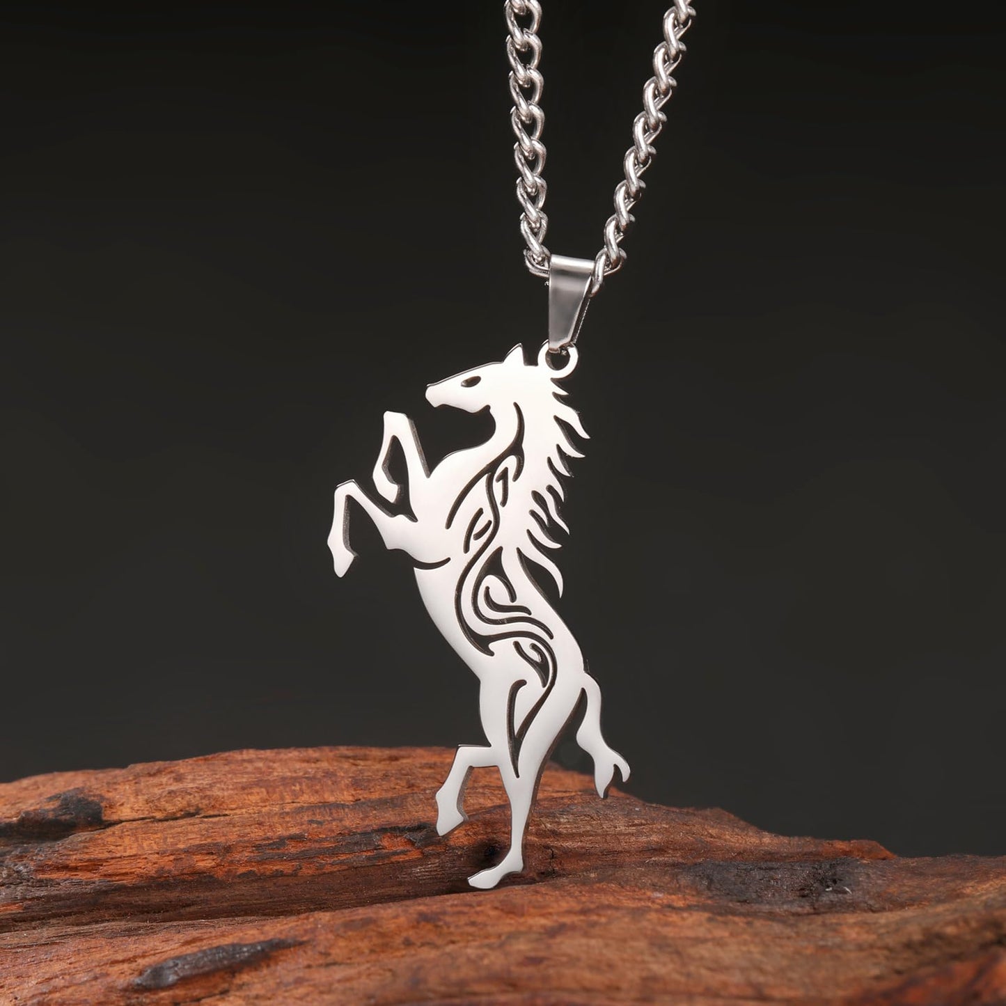 VASSAGO Horse Necklace for Women Men Stainless Steel Horse Pendant Necklace Animal Jewelry Horse Lover Gifts (silver)