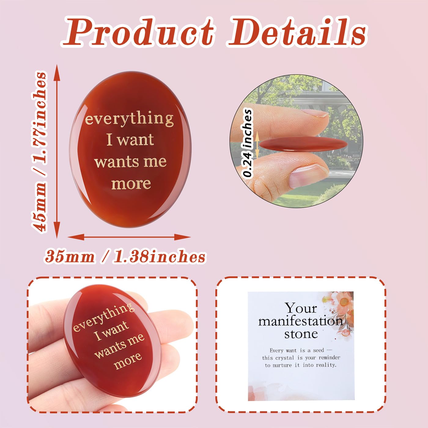 DUQGUHO Red Carnelian Crsytal Encouragement Gifts for Women Everything I Want Wants Me More Inspirational Positive Anxiety Relief Items Pocket Hug Stones Emotional Calming Sobriety Gifts for Women Men
