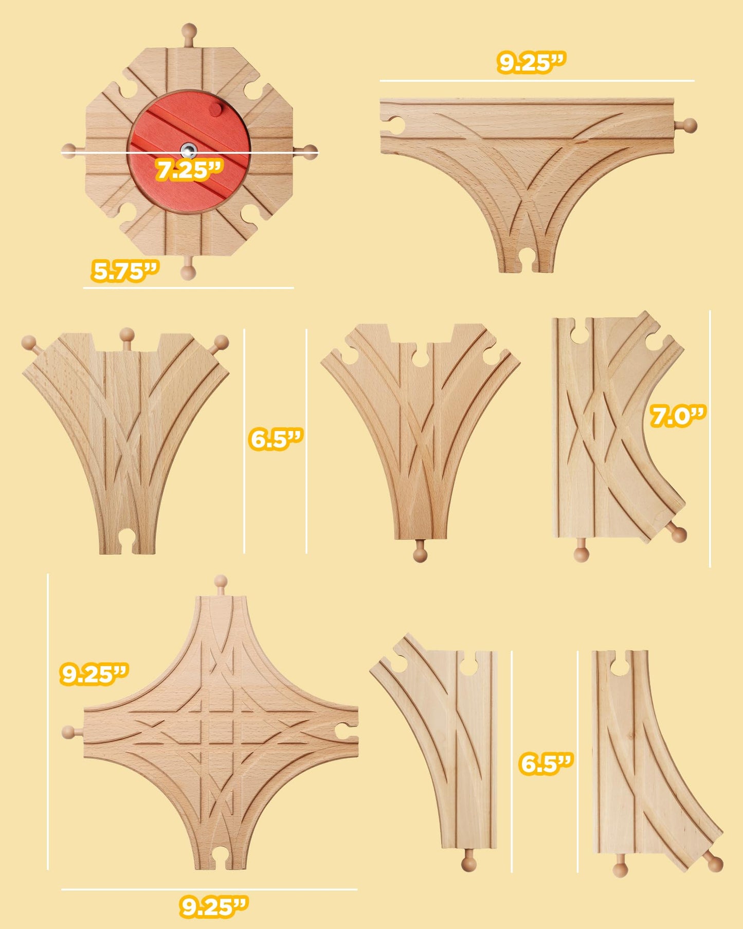 SainSmart Jr. Wooden Train Track 8pcs, Track Expansion Compatible with All Major Brands Toddler Railway Toy Train Set Boys Train Set 3+