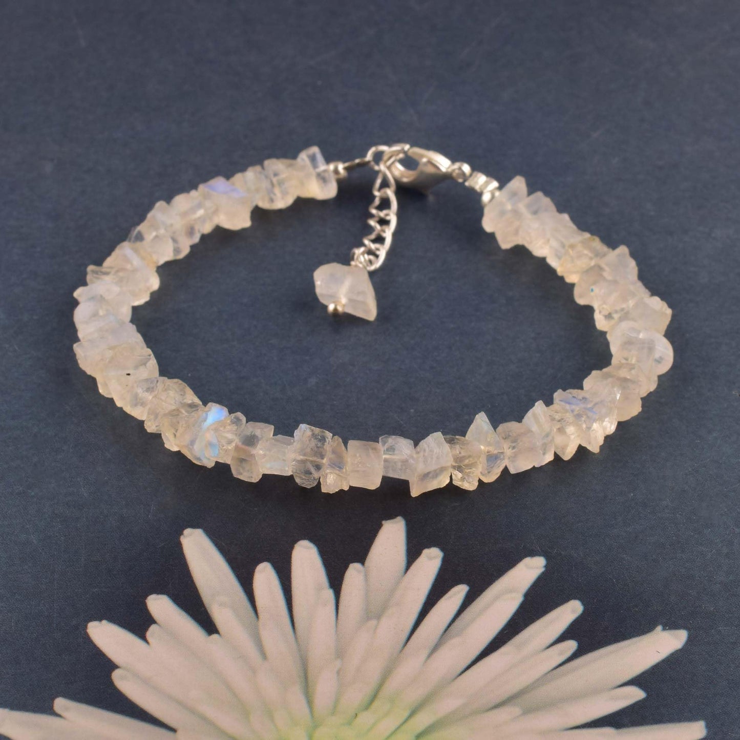 Natural Raw Rainbow Moonstone Bracelet, Rough Beads Gemstone, Healing Crystals, Birthday, Gift for Her, Gemstone Jewelry for Women, Pretection Bracelet