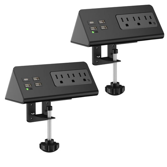 Nightstand Edge Mount Power Strip with USB-C Ports Tabletop Surge Protector Desk Clamp Power Sockets with 3 AC Outlets &4 Fast Charging USB Ports for Home Office Hotel and Dormitory