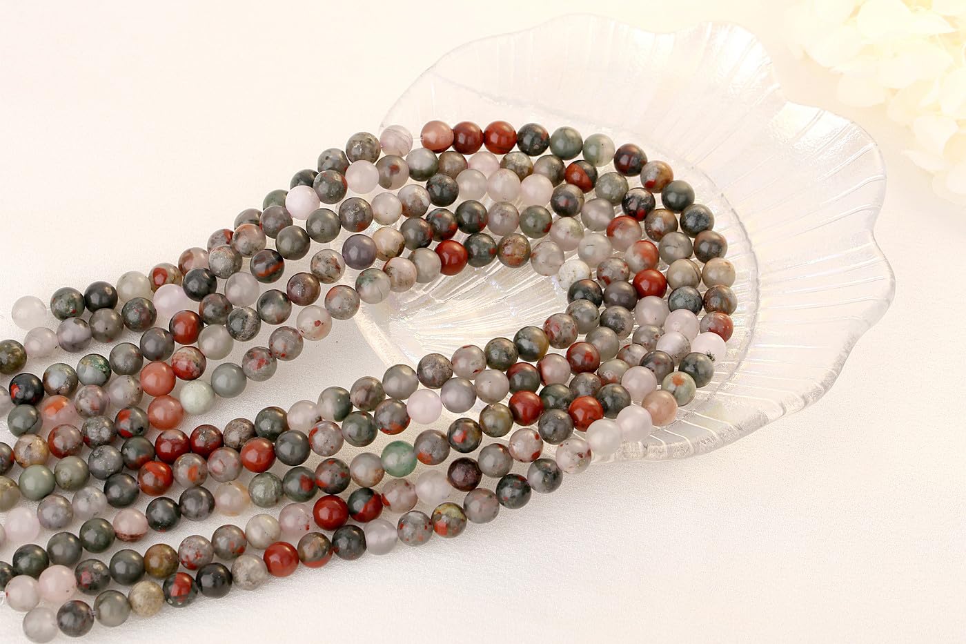 QINJIEJIE 100PCS Dragon Blood Stone Beads 8mm Natural Stone Beads Round Loose Gemstone Bead for Bracelet Beading Crystal Jewelry Making DIY Necklace Earrings 0.32"