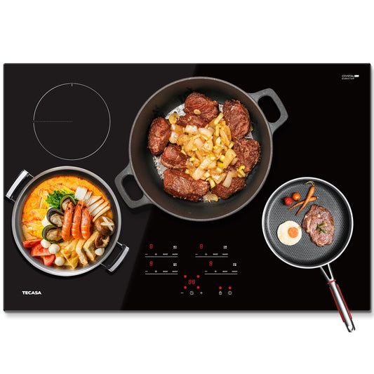 30 Inch Induction Cooktop 7400W, TECASA Built-in Induction Stovetop with 4 Boost Burner, Timer & Child Safety Lock, 9 Heating Level, Sensor Touch Control, 240V, Drop-in Electric Stove Top