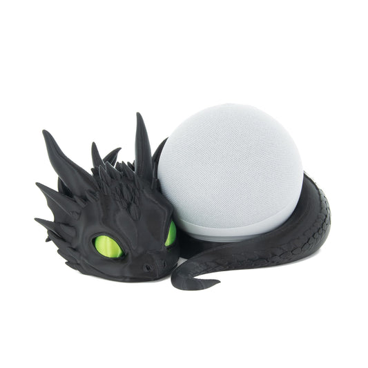 Costume Wizard Dragon Stand for Echo Dot 4th/5th Gen, 3D Printed Dragon Amazon Echo Desktop Speakers, Holder for Echo Dot 5th Gen Echo Dot 4th Gen, Made in USA (Black)